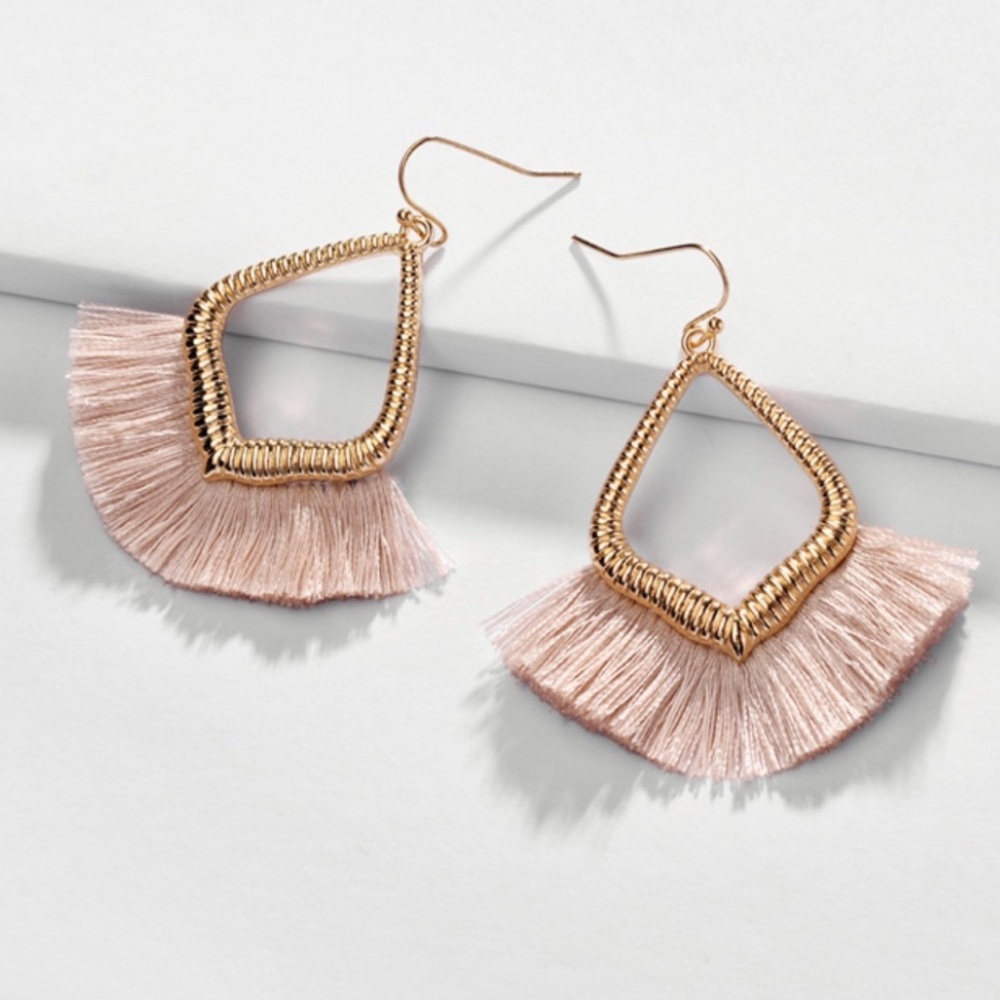 Light Rose Pink Fringe Tassel Earrings
